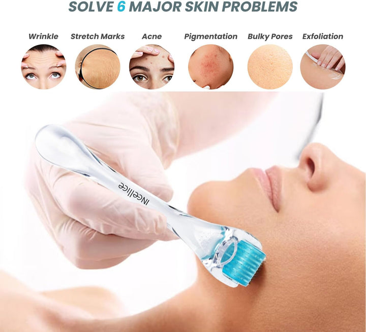 Derma Roller 0.5Mm, 200 Real Individual Needles, Microneedling Roller for Hair Beard Growth, Titanium Micro Needling Roller for Face Body Scalp Men and Women