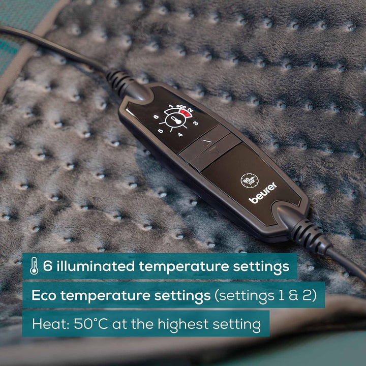 HK123 Green Planet Heating Pad, Made in Europe, Top and Bottom Made from 100% Recycled Material, Cuddly Soft, 60 X 30 Cm, 6 Temperature Levels and Automatic Shut-Off, Machine Washable, Grey