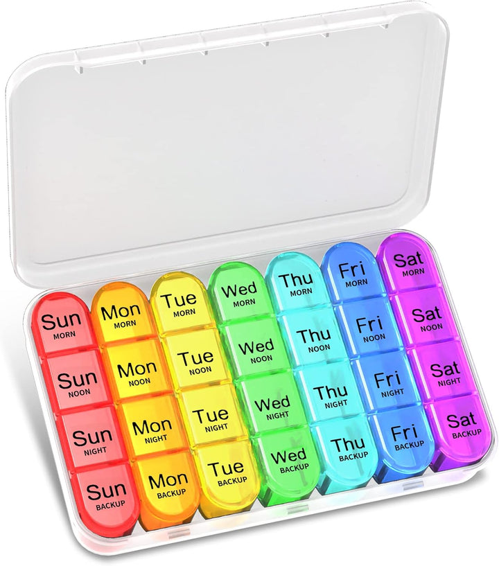 Pill Box Organiser 4 Times a Day,  Weekly Pill Boxes, 7 Day Tablet Organiser, Daily Pill Dispenser 7 Day 4 Compartments, Tablet Box for Medication, Vitamins and Supplements (Black)