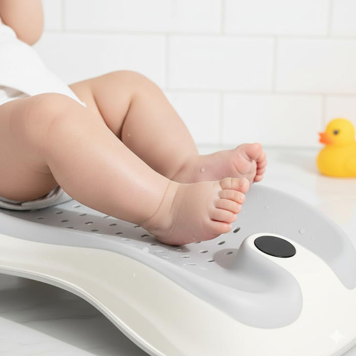 Baby Bath Support Seat – Ergonomic Infant Bath Lounger | Foldable, Non-Slip Baby Bather for Newborns 0–12 Months | Quick Drain Design | Soft PP+TPE Material | 55Cm (Grey2)