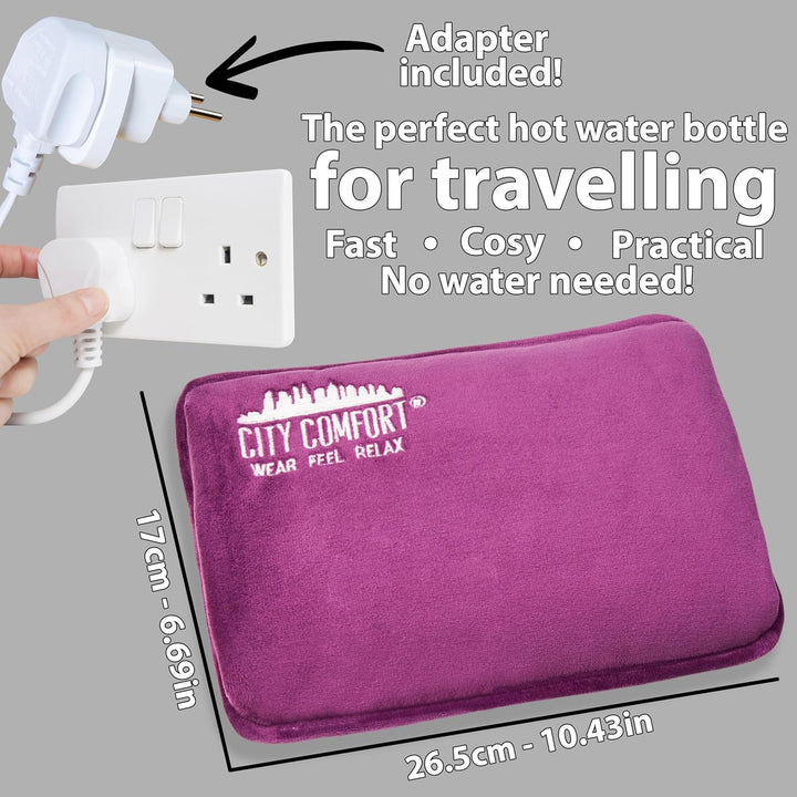 Rechargeable Electric Hot Water Bottle Heat Pad 6 Hour Warmth Temperature Control Detachable Lead Cosy Bed Warmer Hand Warmer Pouch Gifts (Purple)