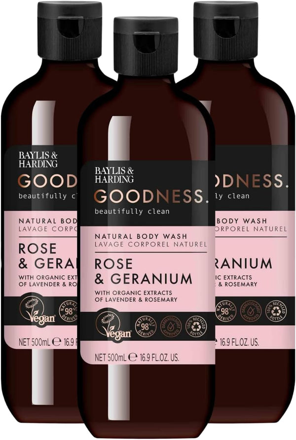 Goodness Rose & Geranium Natural Bath Soak, 500 Ml (Pack of 3) - Vegan Friendly
