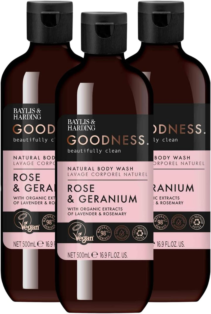 Goodness Rose & Geranium Natural Bath Soak, 500 Ml (Pack of 3) - Vegan Friendly