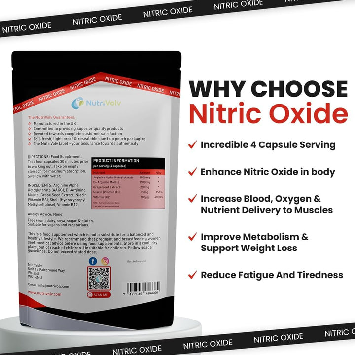 Nitric Oxide L-Arginine 100% Pre Workout Supports Athletic Performance and Muscle Building | 120 Capsules