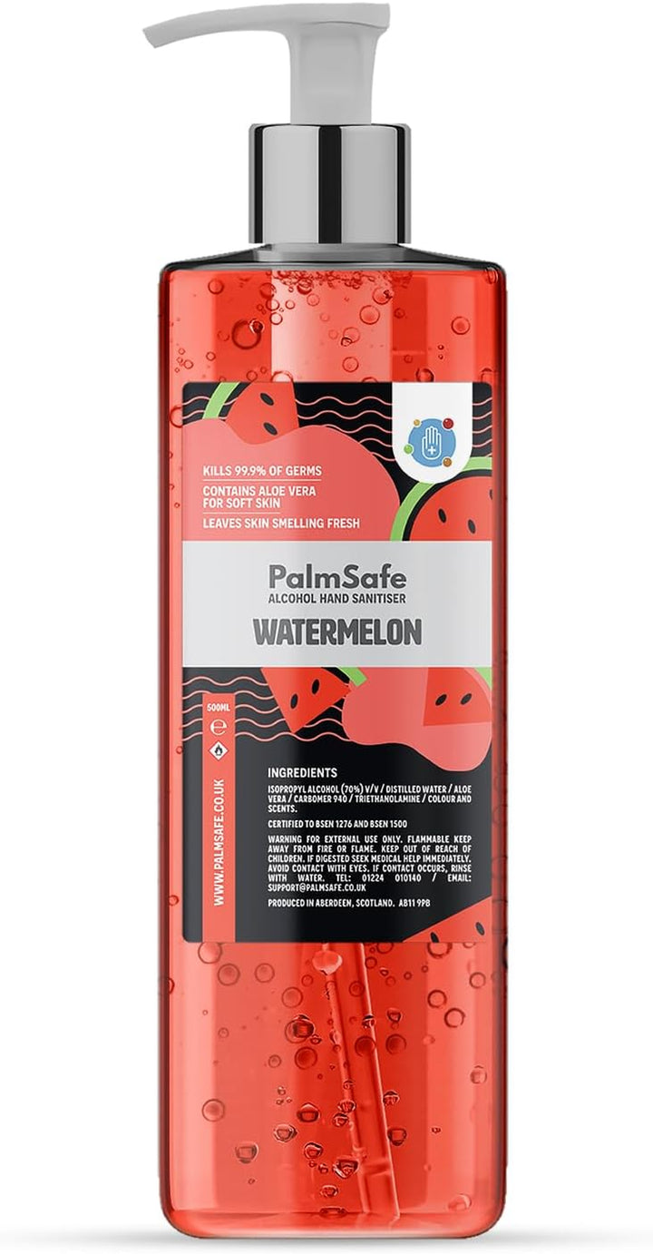 Watermelon 60Ml anti Bacterial Premium Hand Sanitiser Travel Size Refillable Clip Bottle Quick Drying Non Sticky Extra Moisturising Kills 99.9% of Viruses and Bacteria