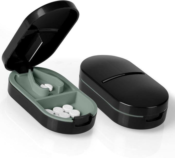 Small Pill Tablet Cutter, Portable Pill Splitter for Small and Large Pills Cut in Half Quarter, Cutting & Storage 2 in 1 Tablet Pill Dispenser per Elderly, Child, Dog, Cat, Pet, Travel (B)