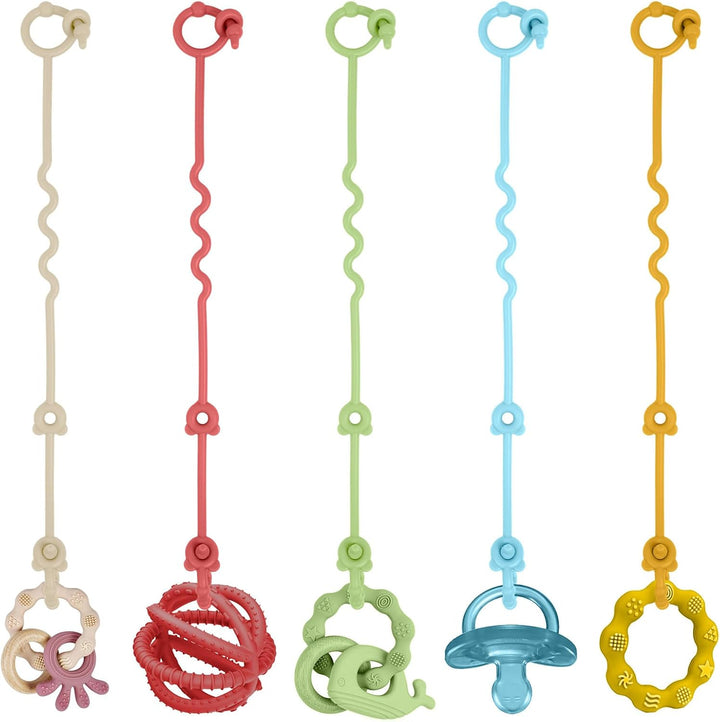 Silicone Toy Clip - 2Pcs Food-Grade Silicone Pacifier & Sippy Cup Strap, Adjustable Stroller Clip, Baby Anti-Drop Toy Chains (Blue/Green)