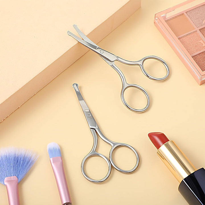 2PCS Professional Grooming Scissors for Personal Care, Hair Cutting and Eyebrow Trimming, Nose Trimmer and Facial Hair Removal, round Tip Design Stainless Steel Scissors (Silver)