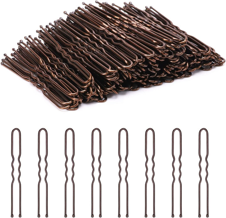 U Shaped Hair Pins, 200 Count Buns Waved U-Shaped Hair Pins for Updos with Box for Women Lady Girls Bobby Pins French Historical Hair Pin Hair Styling Pins Hair Accessories (Brown, 2.4 Inch)