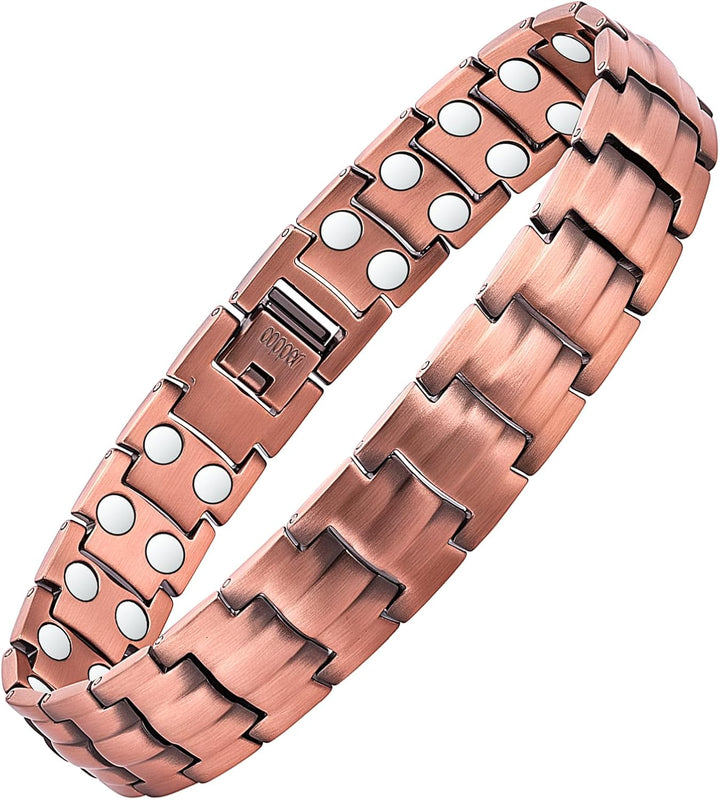 Mens Copper Magnetic Bracelets, 99.9% Pure Copper Bracelet with Double Row Magnets, Adjustable Wristband Brazaletes for Men
