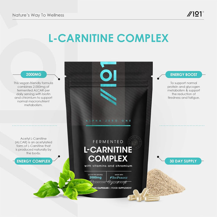L-Carnitine 2000Mg with Bioperine - 120 Capsules - Energy & Metabolism Support - High Strength Acetyl L-Carnitine Complex (30 Day Supply) by