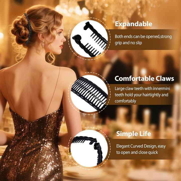 Banana Clip, 2Pcs Banana Hair Comb, Double Comb, Long Hair Clips, Fishtail Hair Clips for Women Girls