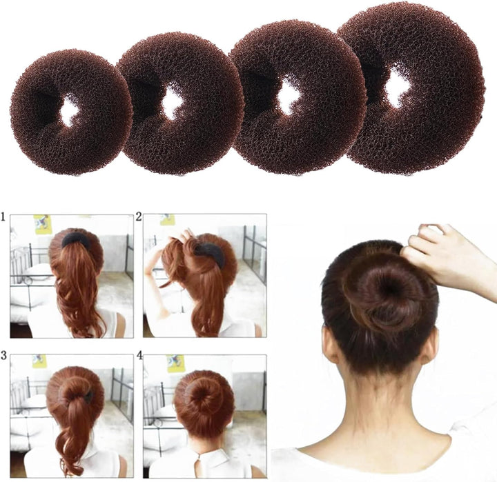 4 Pcs Ring Style Donut Bun Shaper with 20 Hair Pins,Hair Donut Brown Hair Donuts,Hair Donut Bun Maker Set,Hair Bun Donut for Girls Kids Women DIY Chignon Hair Styles Dancer Ballerina(Brown)