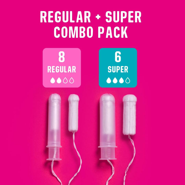 Applicator Tampons, Made from Organic Cotton, Biodegradable, Regular and Super Combo Pack, 14 Count