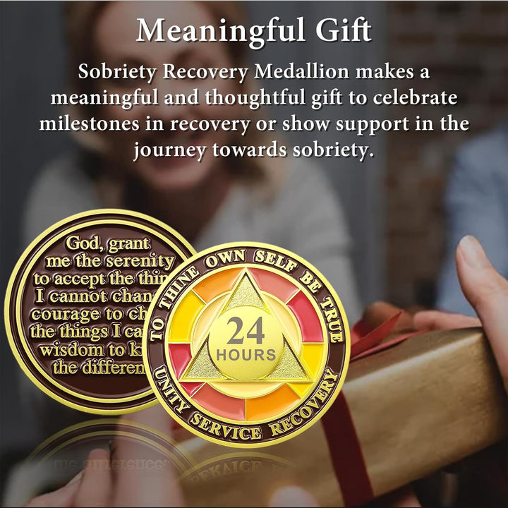 24 Hour Sobriety Chips, Tri-Plate 24Hr Sobriety Coin - One Day AA Medallion Recovery Chips Sober Coins for Narcotics Alcoholics Anonymous Recovery Sober Gifts for Men/Women