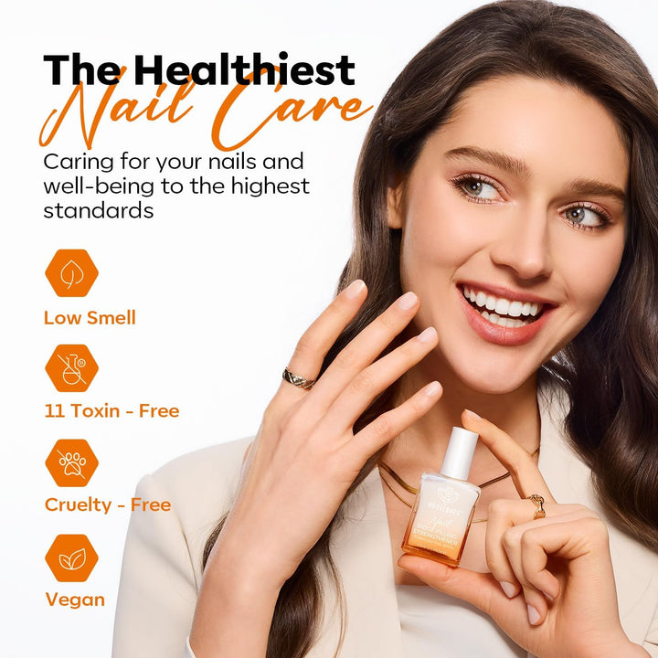 Nail Care 8 in One Ridge Filling Strengthener Treatment, Nail Polish Strengthener for Damaged and Weak Nails, Nail Hardener Extra Strong and Growth Smoothing Base Coat Clear Varnish 15Ml