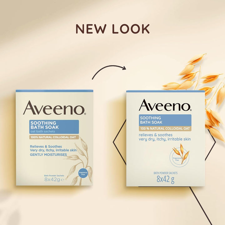 Soothing Bath Soak, with 100% Natural Colloidal Oat, Suitable for Sensitive Skin, Relieves & Soothes Very Dry, Itchy & Irritable Skin, 8X42G Powder Sachets