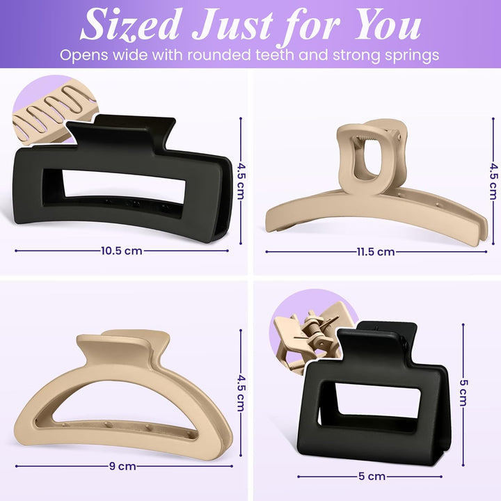 Hair Claw Clips Women & Girls - 8 Pcs Large & Small Non-Slip Matte Hair Clips in Beige & Black - Stylish Claw Clips Set for All Hair Types