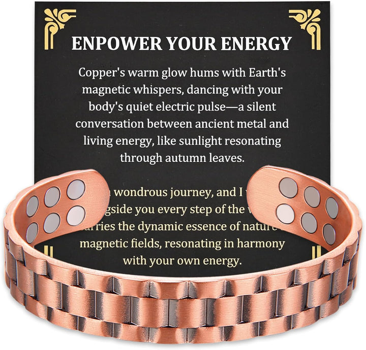 Copper Bracelet for Men, 18X Strength Magnetic Bracelet with 3800 Gauss Magnets, 99.99% Pure Solid Copper, Men'S Jewelry Gift