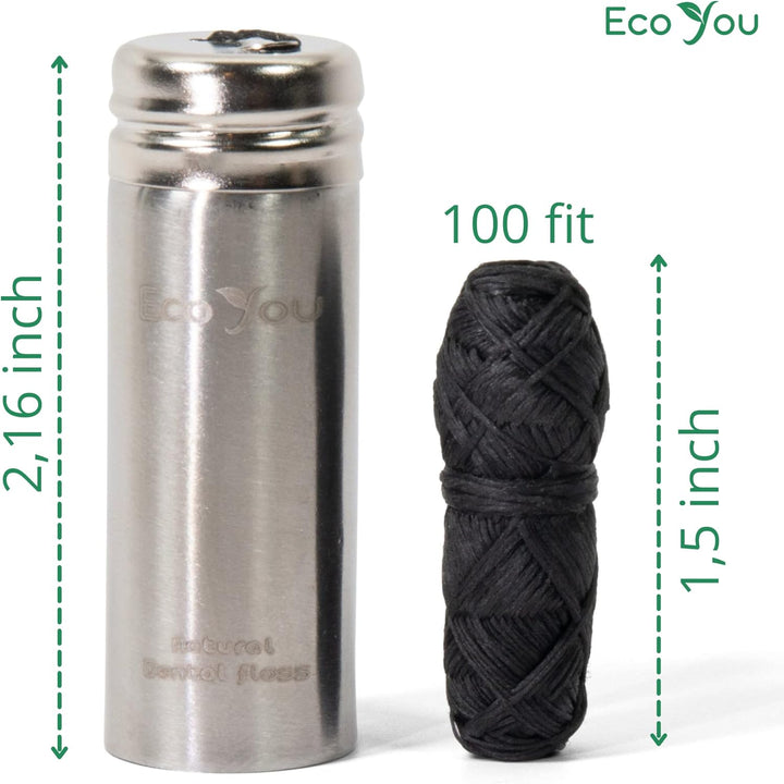 Eco Floss | 2 Charcoal Dental Floss Refills + Dental Floss Holder | Mint & Candelilla Wax | Bamboo Floss