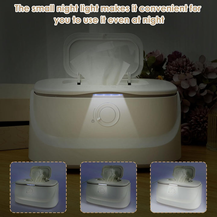 USB LED Light, 3 Adjustable Temperature Dispenser, Portable Wet Warmer for Babies Keeps Wipes Warm and Moist for Newborns Nursery, White, 22X14X11Cm
