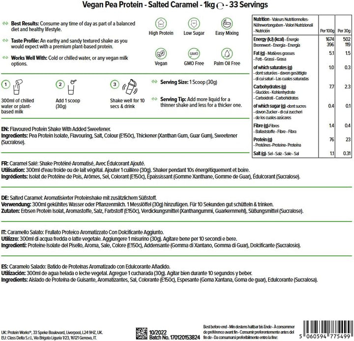 Protein Works - Pea Protein Isolate Protein Powder | 100% Plant-Based & Natural | Gluten Free | No Added Sugar | Salted Caramel | 1 Kg