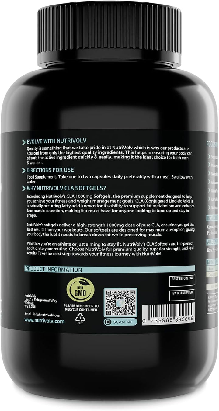 CLA Softgels 1000Mg per Softgel | 180 Softgels | Conjugated Linoleic Acid | Diet and Weight Loss Supplement | Natural Fat Burner | Suitable for Men & Women | by