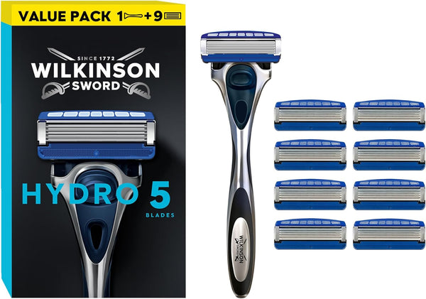Hydro 5 Men’S Razor, Great Addition to Wash Bags for Men'S Grooming, Great Shavers for Routine Shaving, 1 Reusable Handle + 9 Blades Refills Pack WINNER of the WHICH? BEST BUY AWARD