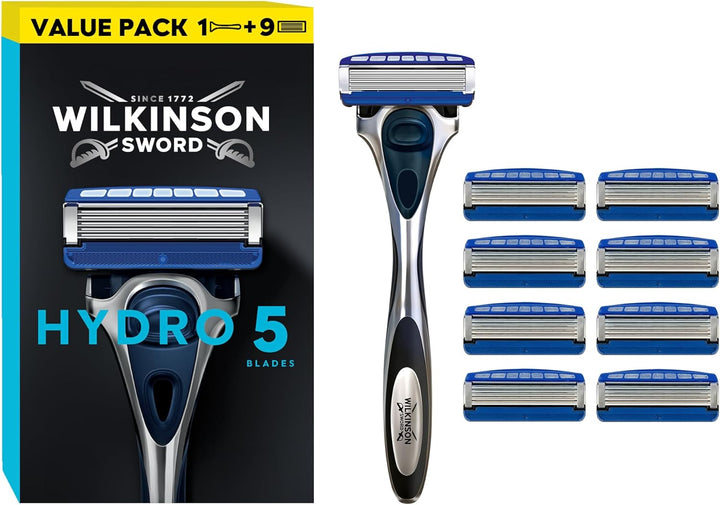 Hydro 5 Men’S Razor, Great Addition to Wash Bags for Men'S Grooming, Great Shavers for Routine Shaving, 1 Reusable Handle + 9 Blades Refills Pack WINNER of the WHICH? BEST BUY AWARD