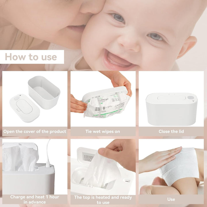 Portable Wet Wipes Heater, Thermostat Large Capacity Baby Wet Wipes Dispenser Household Wet Wipe Diaper Wamer for Car Home Baby Nursery (White)