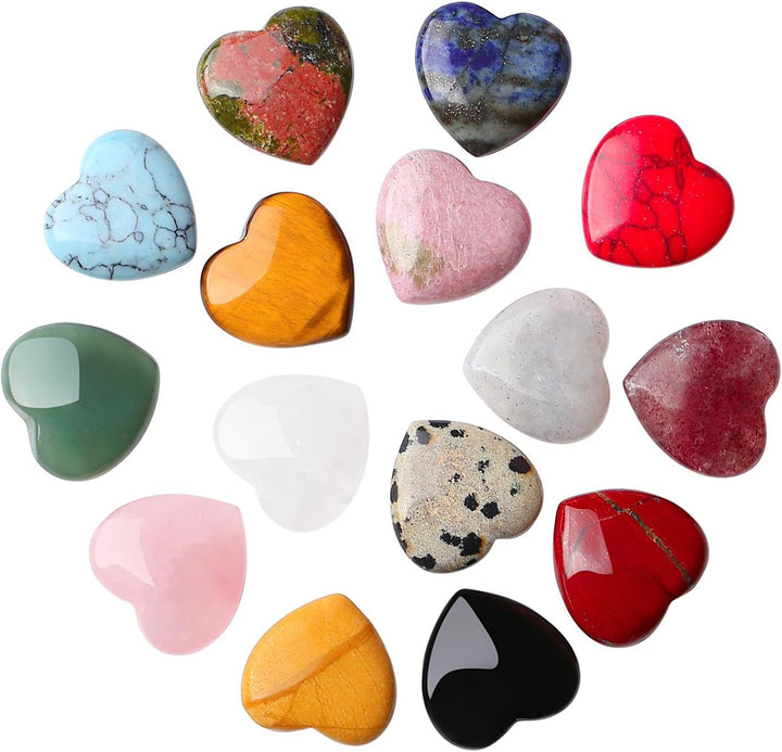 20PCS Heart Healing Crystals Gifts Gemstones Set Bulk Quartz Love Gem Stones Wholesale Polished Pocket Chakra Reiki Spiritual Wellbeing Stocking Filler Mini Small Gift for Women
