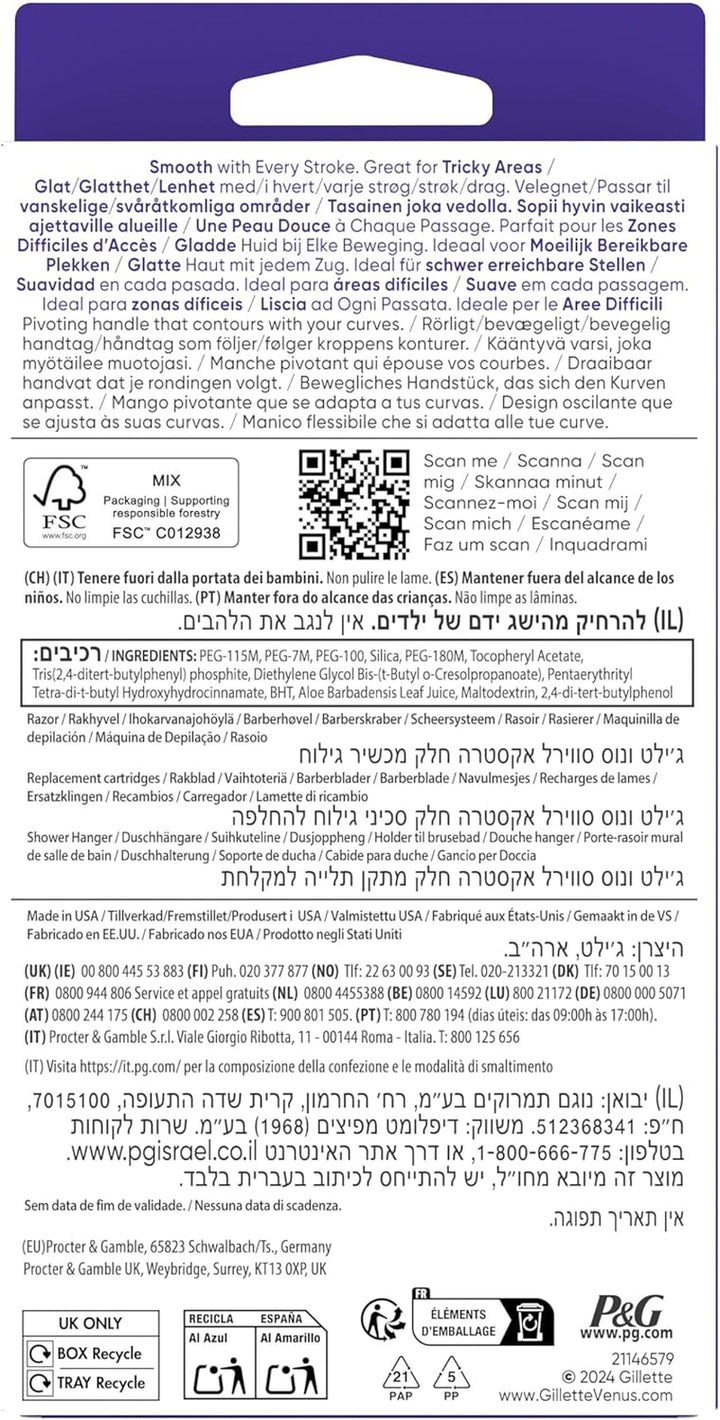 Extra Smooth Swirl Women’S Razor, 3 Refill Razor Cartridges, Pivoting Reusable Handle and Shower Holder