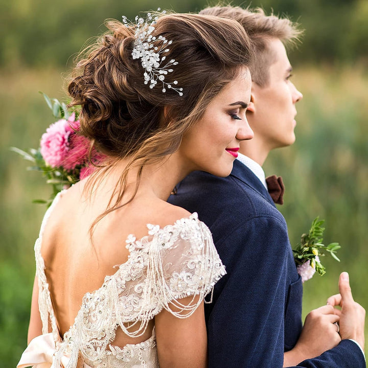 Bridal Flower Side Hair Clips,  Pearl Hair Pieces Comb Bridal Headpiece for Brides Hair Comb Wedding Prom Birthday Party Hair Accessories (Style-A)