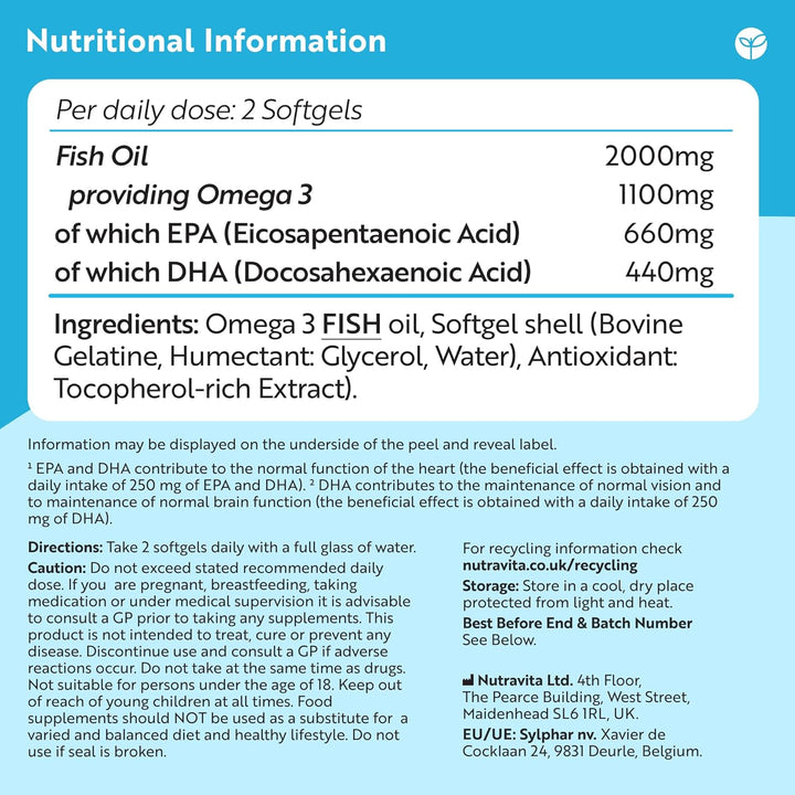 Omega 3 Capsules High Strength 2000Mg with 660Mg EPA & 440Mg DHA, 240 Softgel Omega 3 Fish Oil Capsules for 4 Months of Supply, Fish Oil Omega 3 Supplements