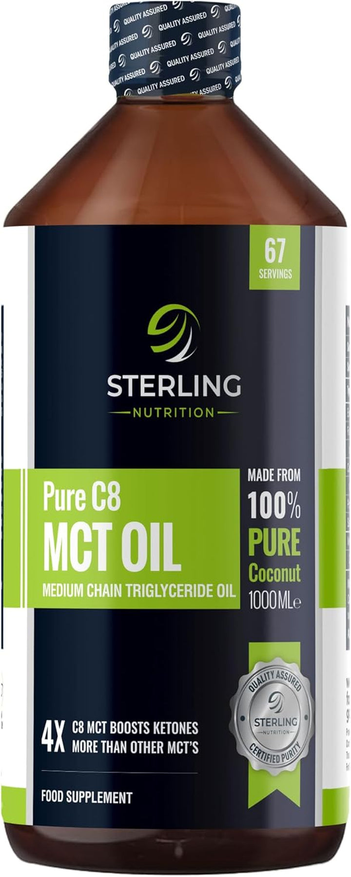 Pure C8 MCT Oil - 500Ml | 4X More Ketones for Keto Diet & Fasting | Safe & Premium Lab Tested 99.7% Purity | Made from 100% Sustainable Coconuts | Vegan Friendly & Gluten-Free |