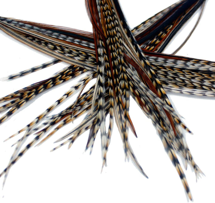 20 Real Feather Hair Extensions: Short Skinny 7-9 Inch (18-23Cm) + Rings/Loop (Mixed Naturals)