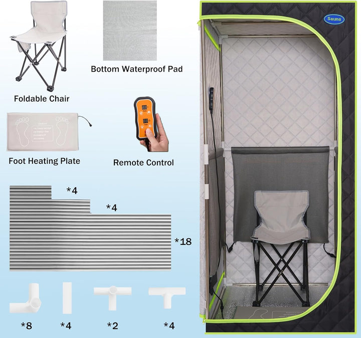 Portable Infrared Sauna,Portable Infrared Sauna,Home Sauna Spa with Heated Feet and Portable Chair with Timed and Adjustable Temperature Settings for Reduce Stress Fatigue Indoor Sauna（Green）
