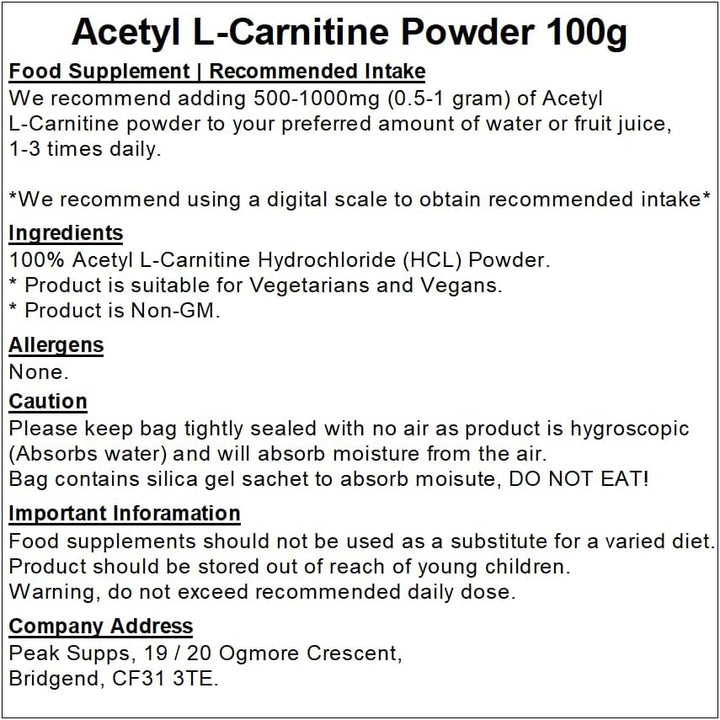 Acetyl L-Carnitine Powder 100G | Pure ALCAR