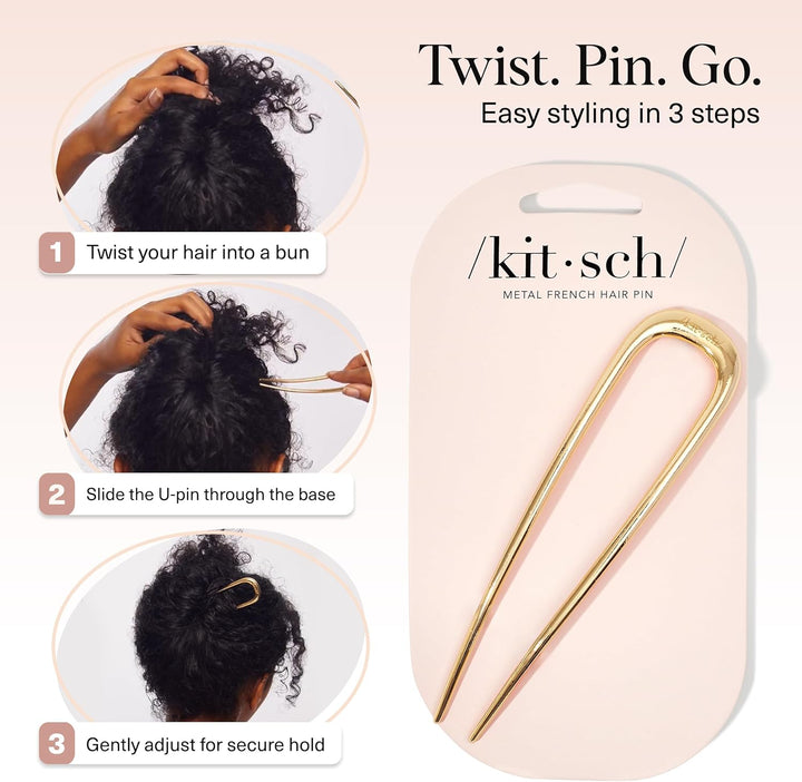 French Hair Pins for Women – Elegant & Durable Metal Hair Fork for Updos, Bun & Twist Hairstyles, Secure Hold All Day, Comfortable Fit | Ideal Gifts for Women- Gold, 1Pc