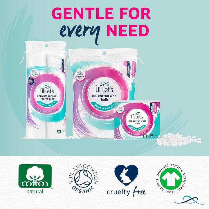 Cotton Wool Buds, Certified Organic, 100% Pure Cotton Wool Tips, Durable Paper Stems, Plastic Free Cotton Buds, Dermatologically Tested, Pack of 200