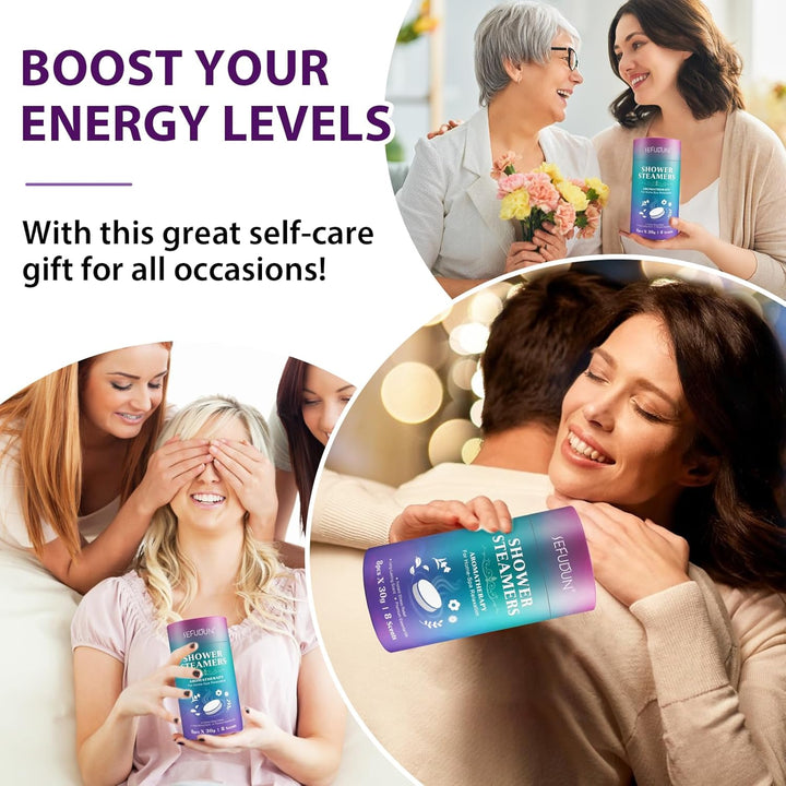 Shower Steamers Aromatherapy for Women and Men 8 Pack, 8 Scents Shower Bombs with Natural Essential Oils for Home Spa Self Care, Stress Relief and Relaxation, Nasal Relief, Birthday Gifts