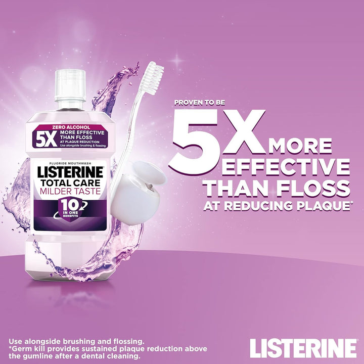 Total Care Milder Taste (Zero Alcohol) Antibacterial Mouthwash (500Ml), Caring and Cleansing Mouthwash to Freshen Breath with 10-In-1 Benefits