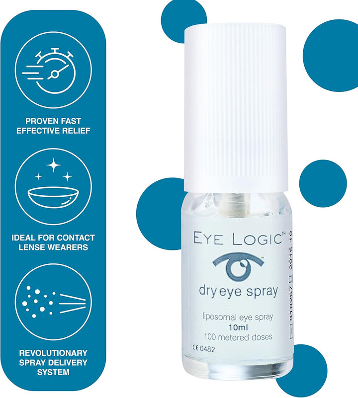 Dry Eye Spray - 10Ml, 100+ Sprays Fast, Effective Relief for Dry Irritated Eyes - Easy-To-Use Application, Ideal for Contact Lens Wearers - Hydrating Eye Mist