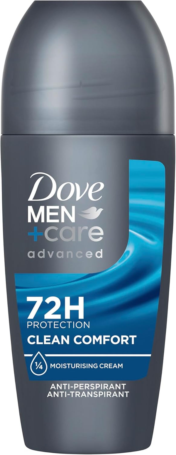 Dove Men+Care Advanced Clean Comfort Men'S Antiperspirant Deodorant Roll on with ¼ Moisturising Cream & Anti-Odour Technology for 72 Hour Protection against Sweat and Odour 50 Ml