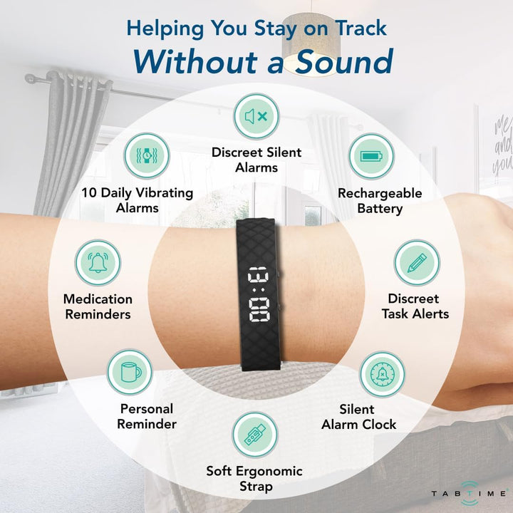 Vibrating Alarm Reminder Watch - with up to 10 Personal Alarms or Pill Reminders per Day