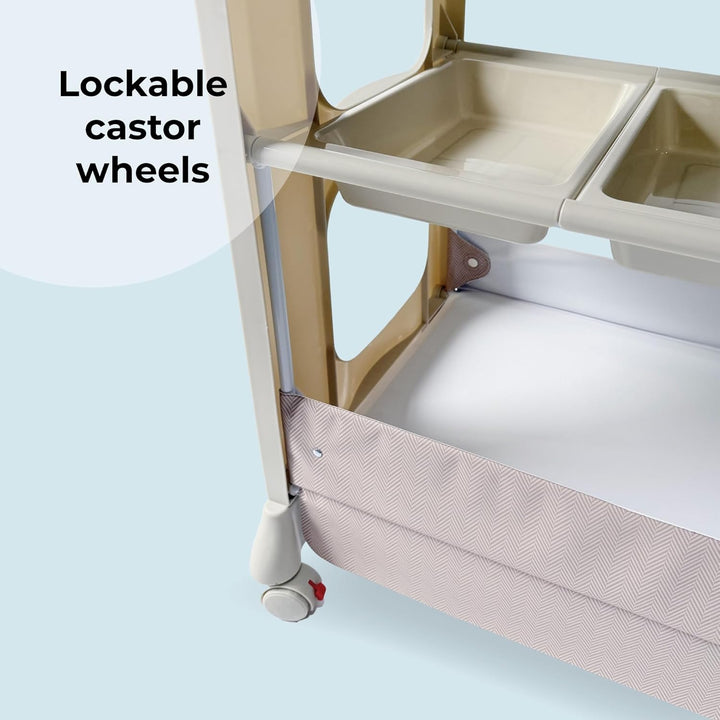 Baby Changing and Bath Unit - from Birth to 11Kg, Nursery Changing Station with Mat for Newborn, Infant Table with Water Basin and Storage - Oatmeal Herringbone