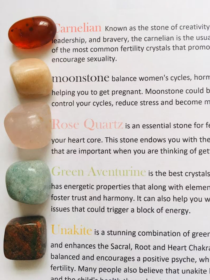 Crystal Set for Fertility & Pregnancy –Natural Healing Stones for Women Crystals & Palm Stones – Reiki Chakra Balancing Kit for Conception, Emotional Healing, Meditation & Positive Energy Gift for Mum