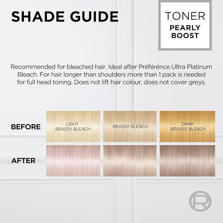 Preference Le Blonding Acidic Toner Pearly Boost: Post-Bleach Treatment for Long-Lasting Anti-Brassiness and Luminous Results. Neutralise Unwanted Yellow Tones for a Beautiful Pearly Blonde Finish.