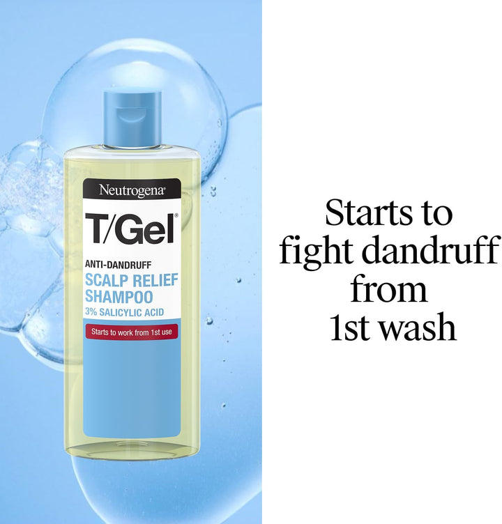 T/Gel Scalp Relief Anti-Dandruff Shampoo (250Ml) with 3% Salicylic Acid, Suitable for Those Prone to Scalp Psoriasis and Seborrhoeic Dermatitis,Packaging May Vary