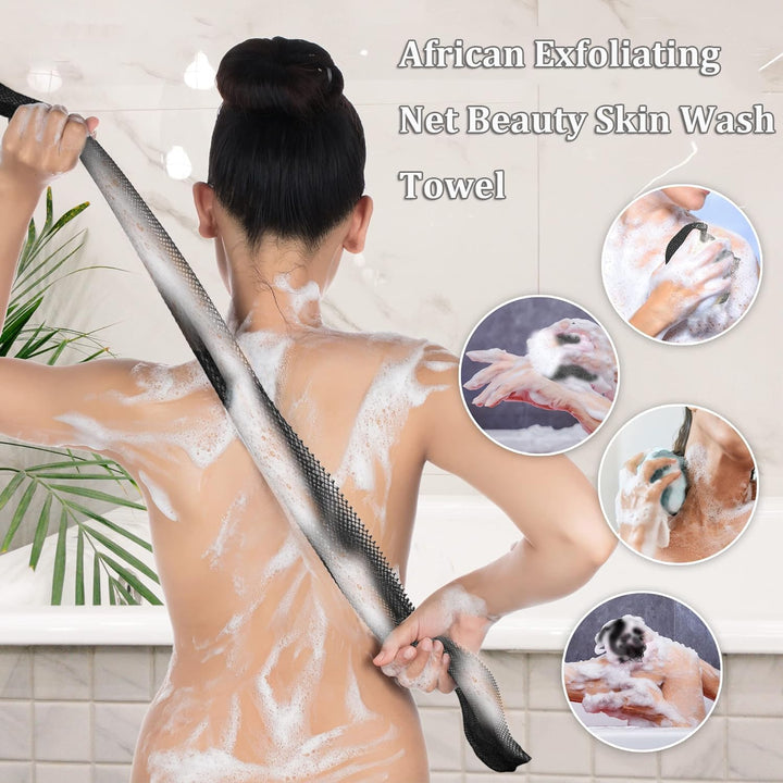 2Pcs African Exfoliating Net, African Exfoliating Sponge, Nylon Back Scrubbers, Shower Sponge Body Sponge, Deep Cleaning African Net Bathing Sponge for Men and Women 80 × 30Cm